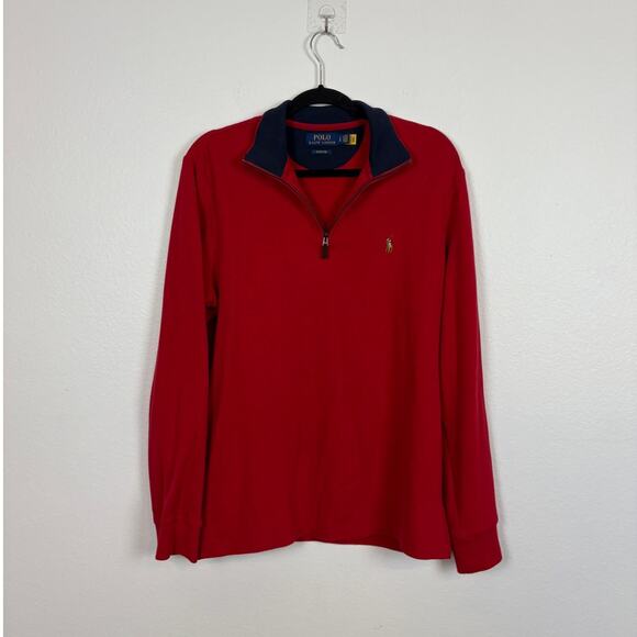 Polo Ralph Lauren Estate Rib Quarter Zip Long Sleeve Knit Red Preppy Polo Small - Picture 2 of 5